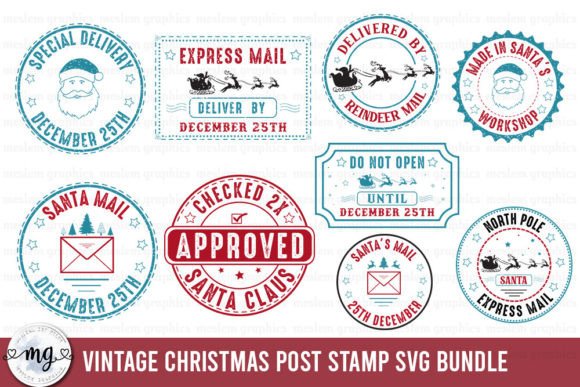 Vintage Christmas Post Stamps SVG Bundle